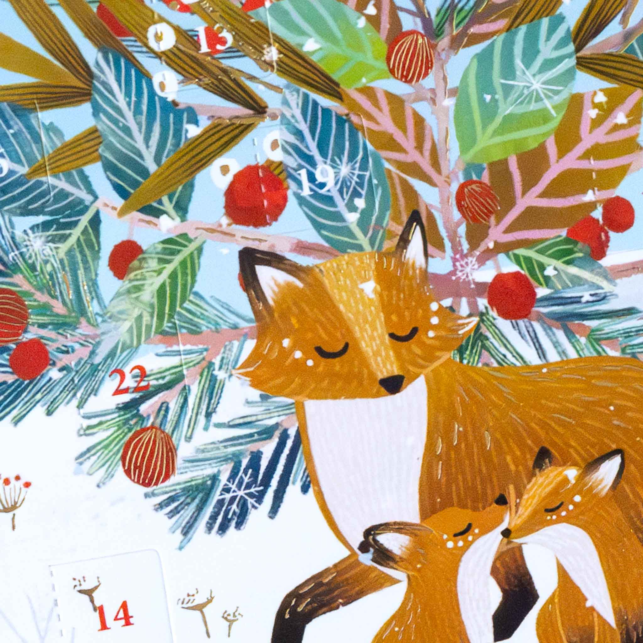 advent-calendar-greeting-card-beneath-the-tree-fox-showing-window-22-14-and-13