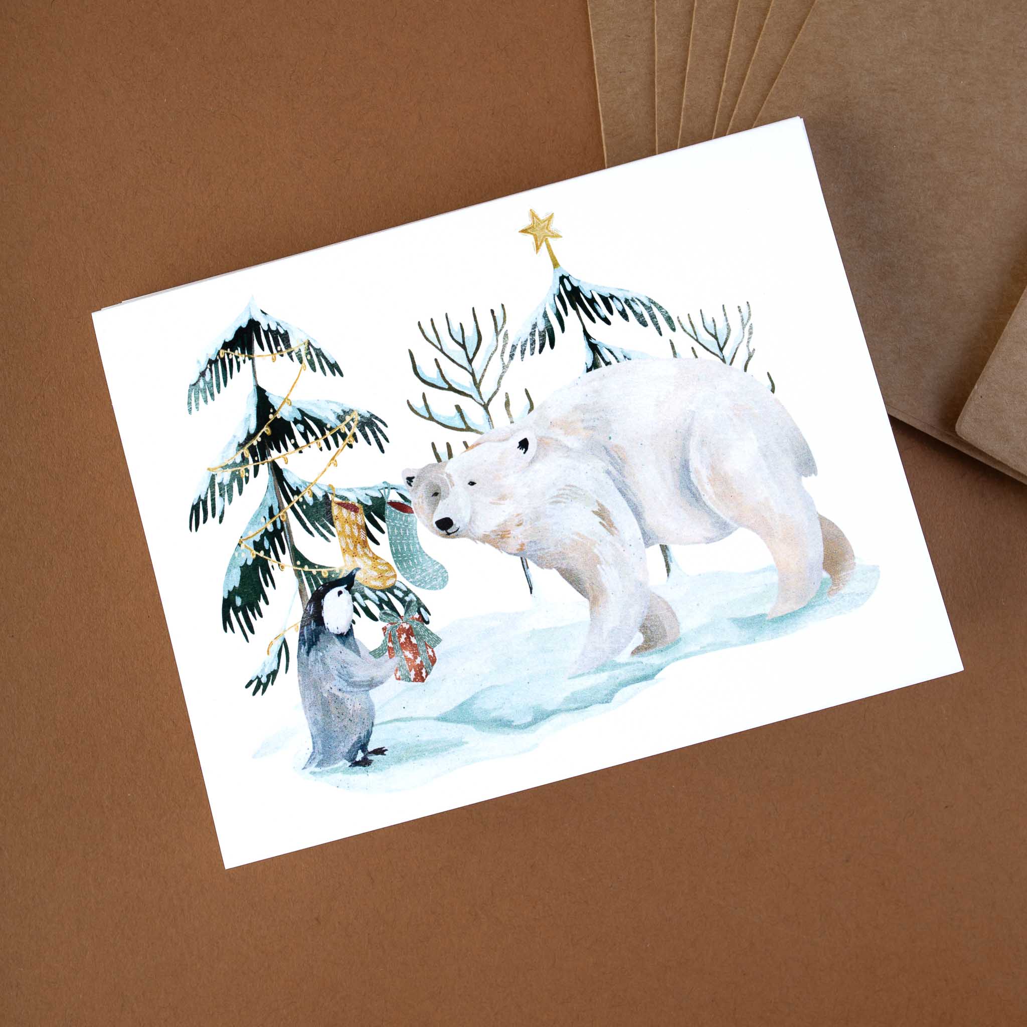 close-up-of-card-showing-penguin-and-polar-bear