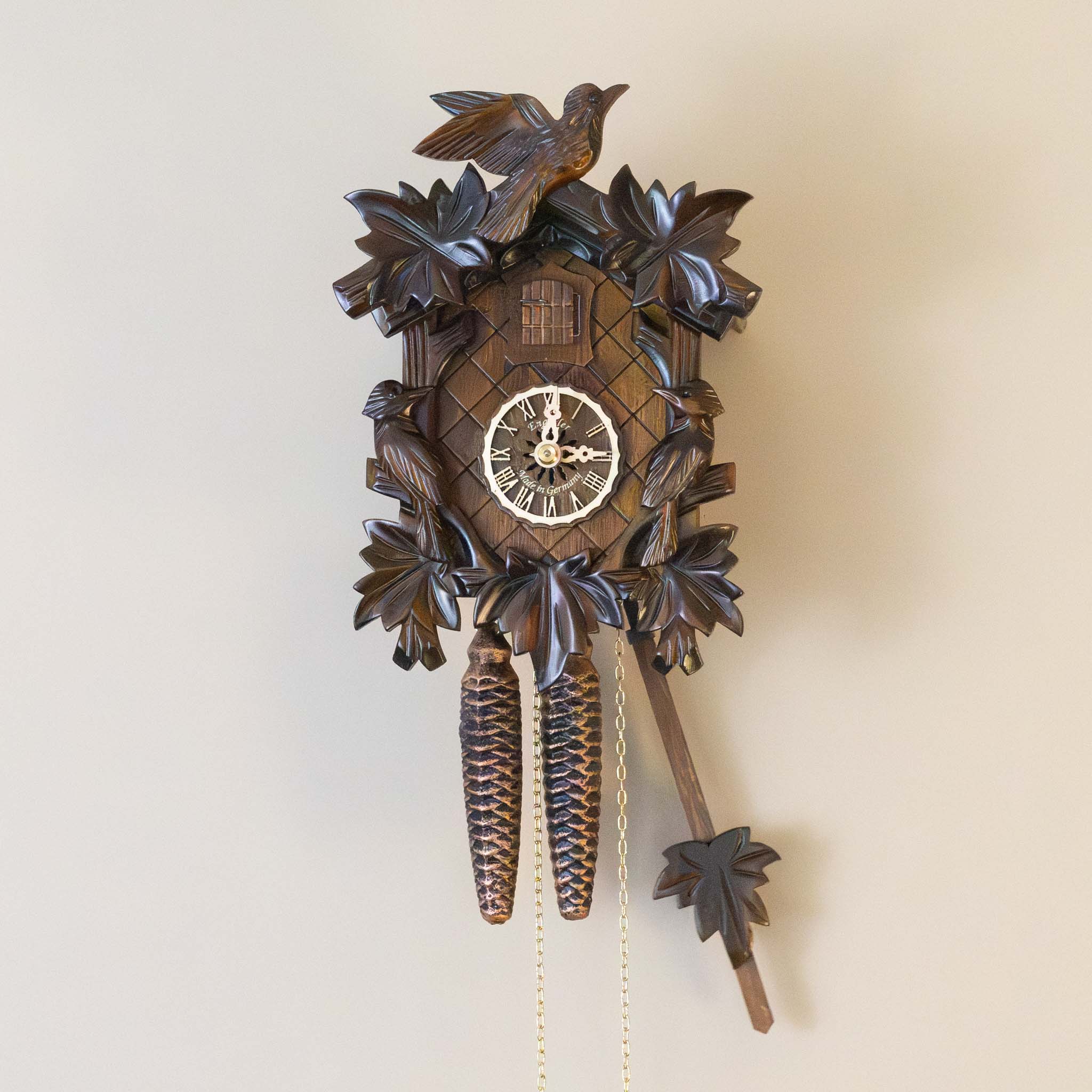 Black Forest Mechanical Cuckoo Clock | Carved Bird Trio