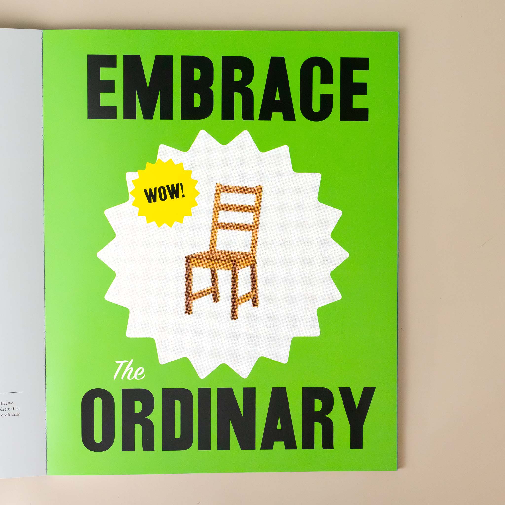 print-of-a-wood-chair-saying-embrace-the-ordinary-on-bright-green-background