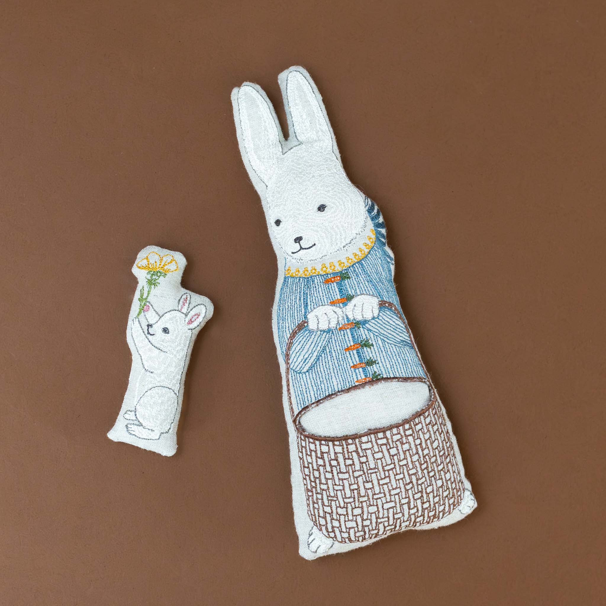 bunny-in-basket-pillow-doll-with-baby-bunny-holding-flowing