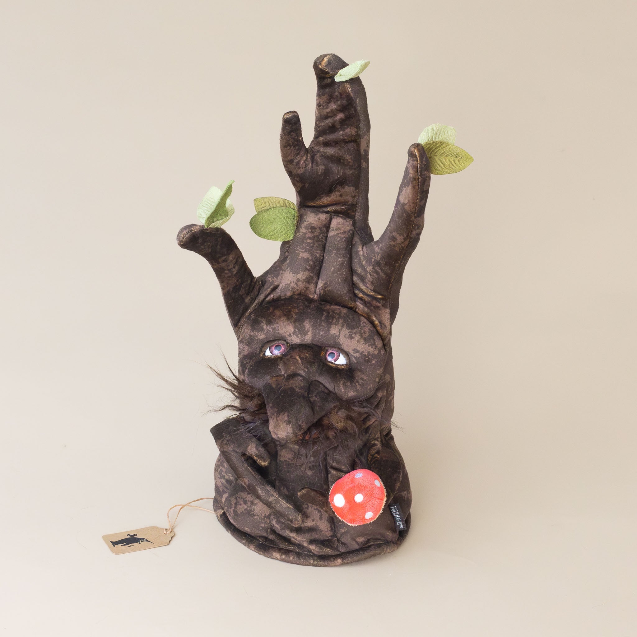 enchanted-brown-tree-hand-puppet-with-red-mushroom-and-green-leaves