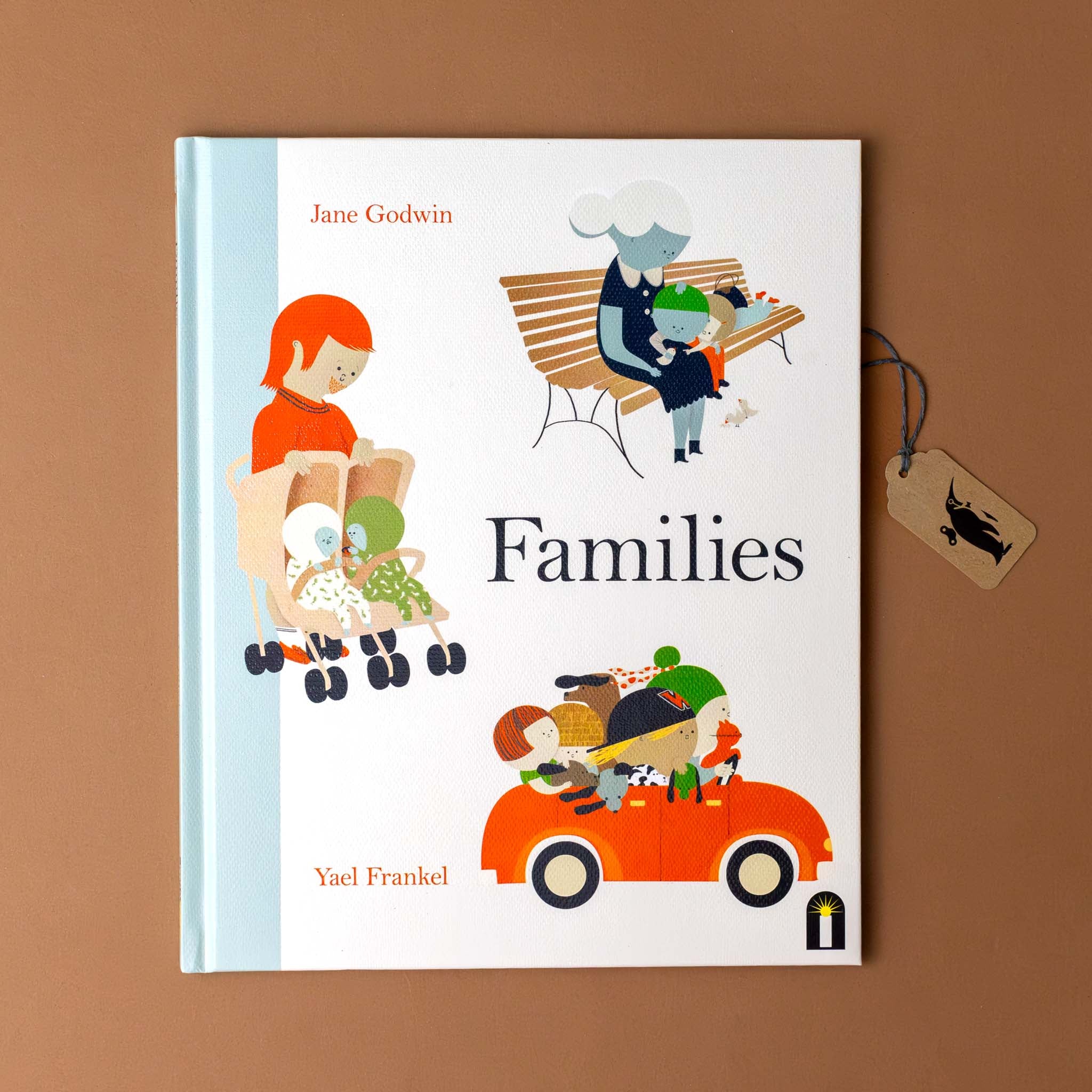 families-book-cover-with-dad-pushing-twins-in-stroller-family-car-full-and-grandparent-on-a-bench-with-children