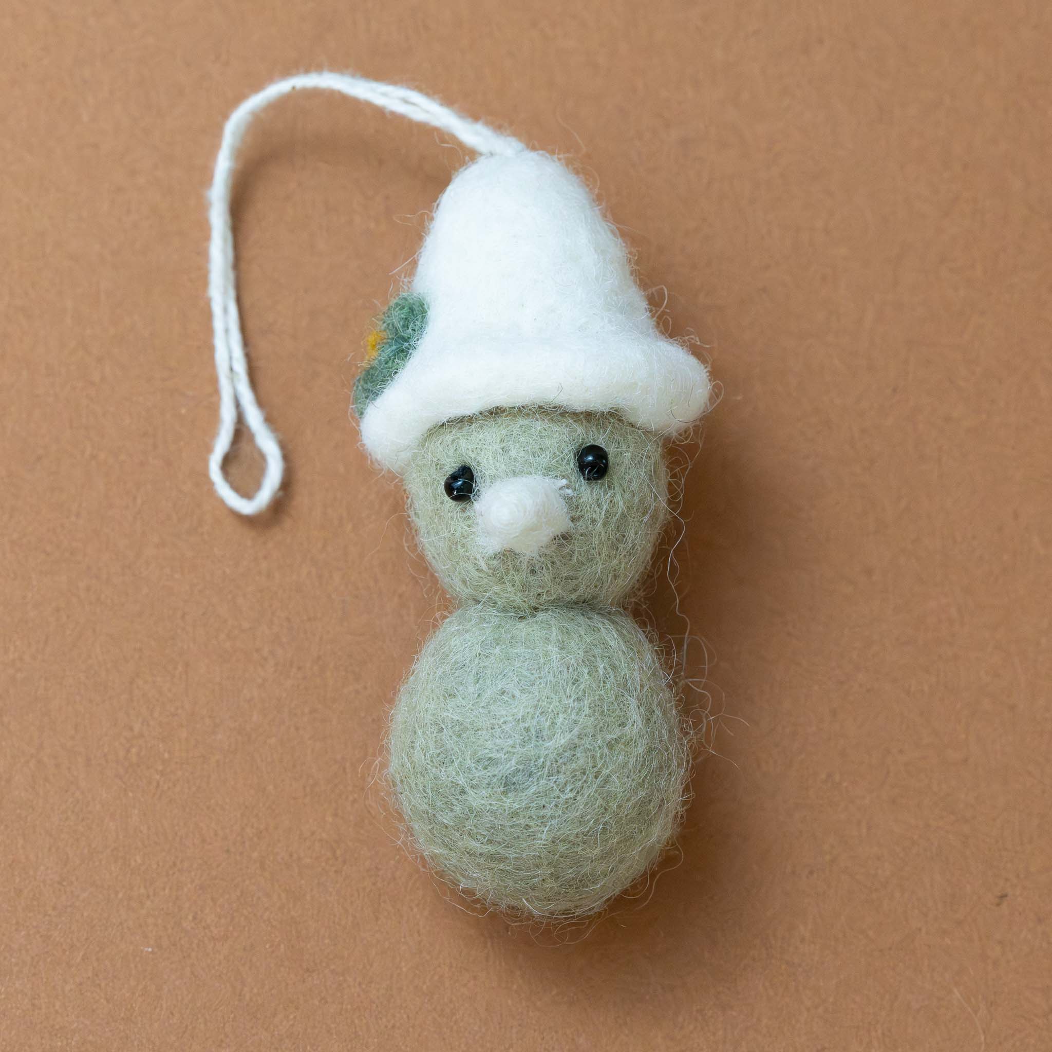 Felted Chickie Ornament with Garden Hat | Sage