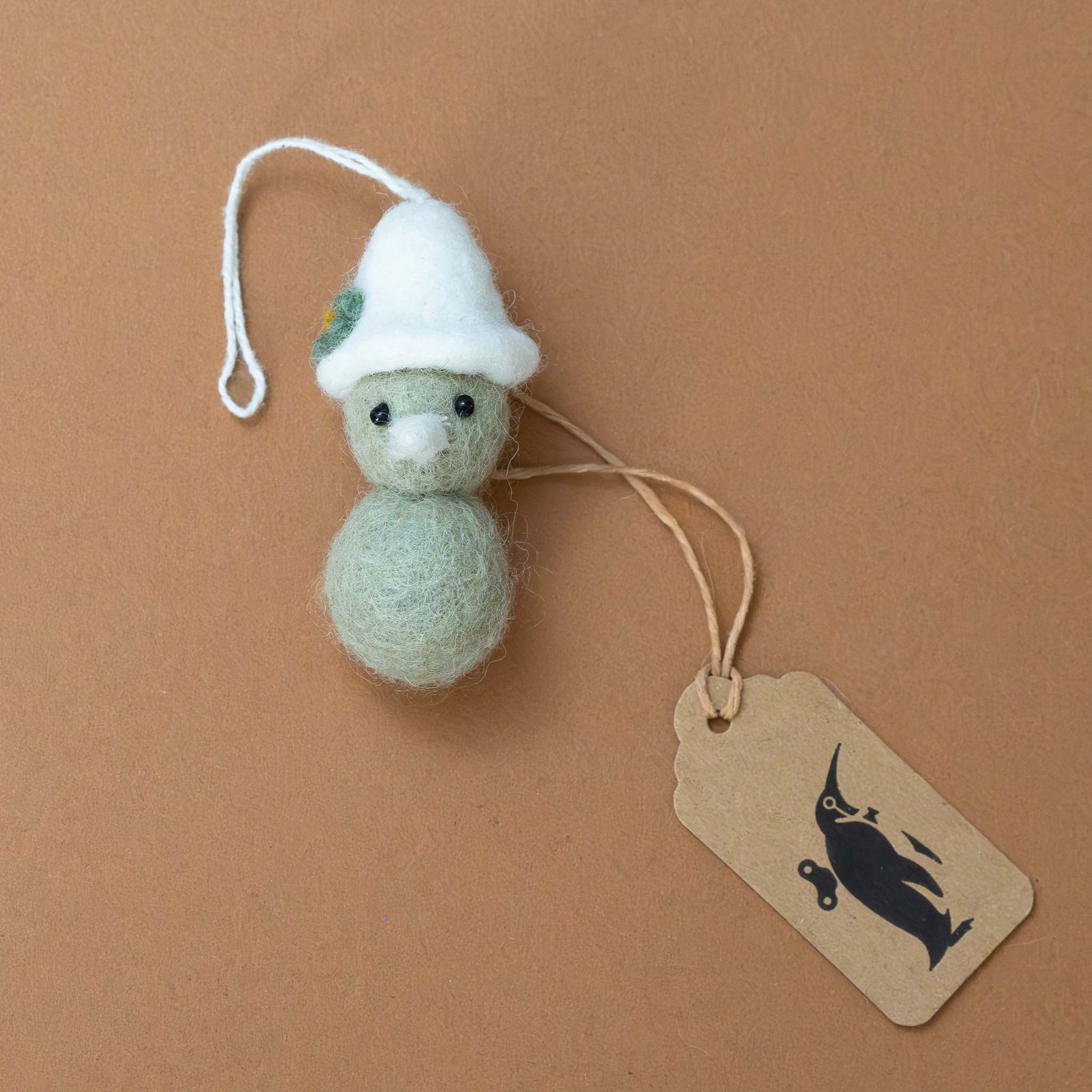 Felted Chickie Ornament with Garden Hat | Sage