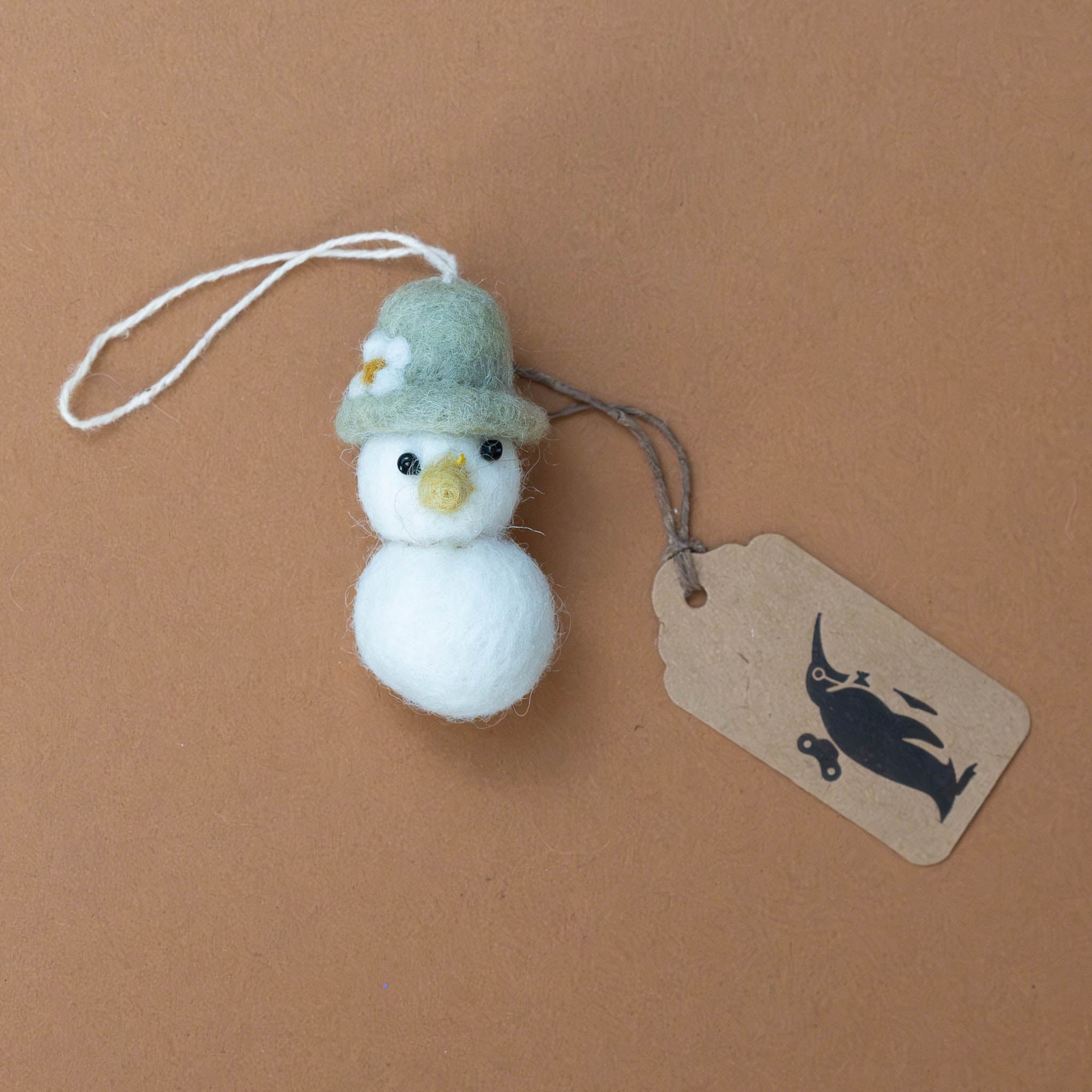 Felted Chickie Ornament with Garden Hat | White