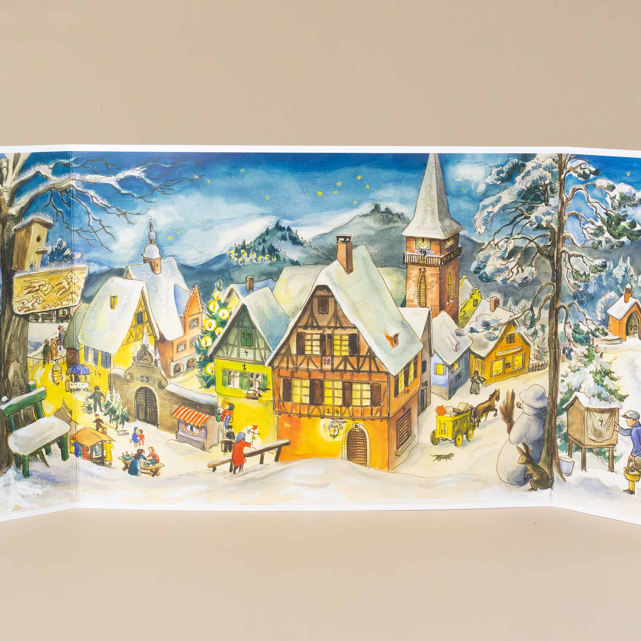 german-advent-calendar-winter-village-warmly-lit-buildings-with-snow-capped-roofs-and-people-busy-playing-and-working-in-town