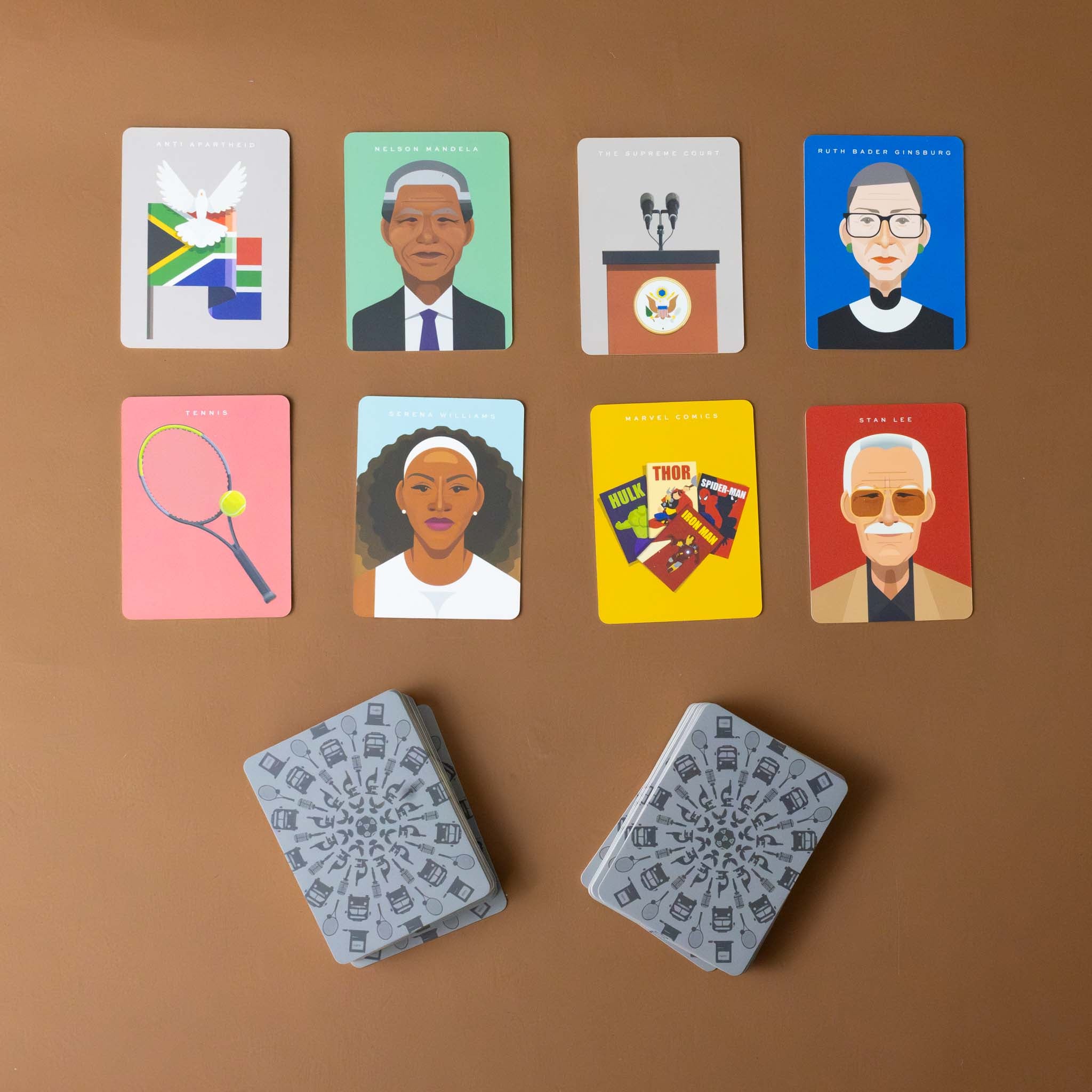 example-cards-showing-serena-williams-ruth-bader-ginsberg-stan-lee-and-nelson-mandela