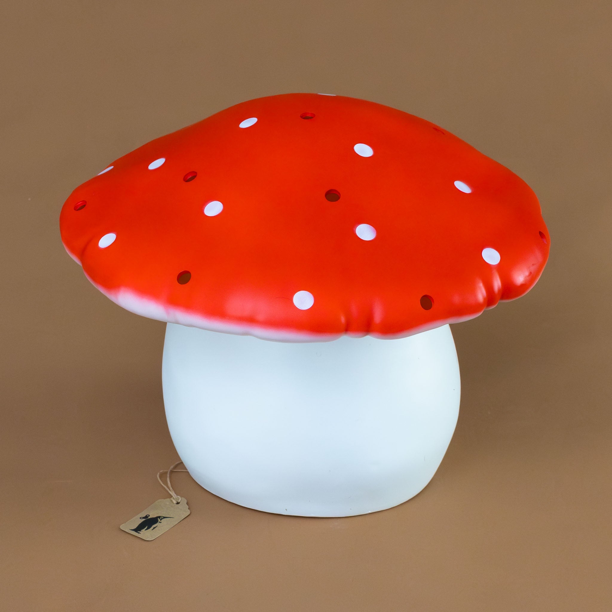 mushroom-lamp--large-white base-with-top-red-with-with-spots-and-openings-for-light