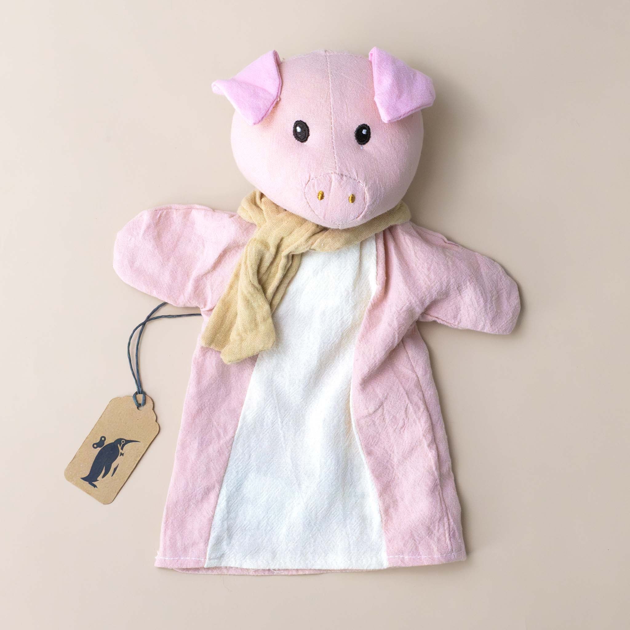 pink-petite-piggy-hand-puppet-with-tan-scarf