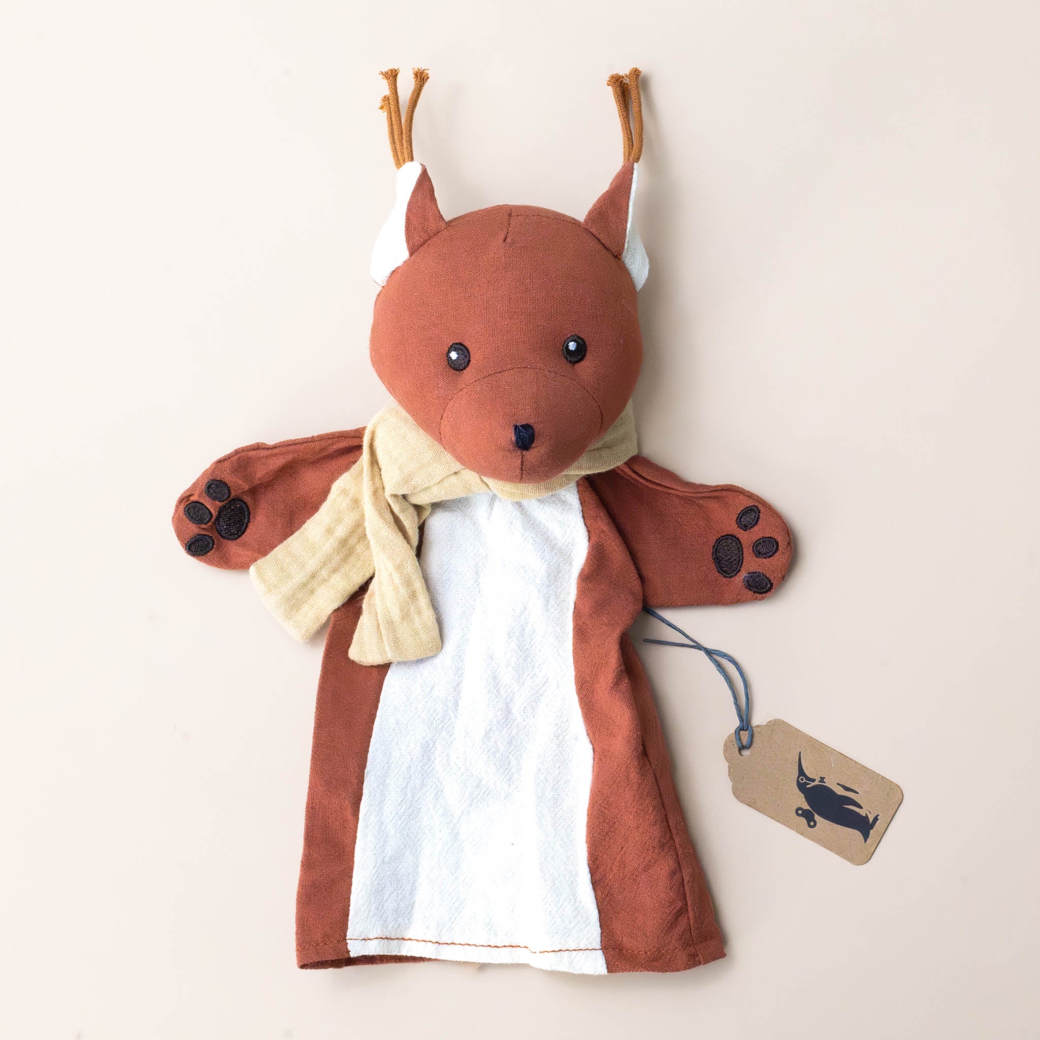 brown-petite-squirrel-hand-puppet-with-tan-scarf