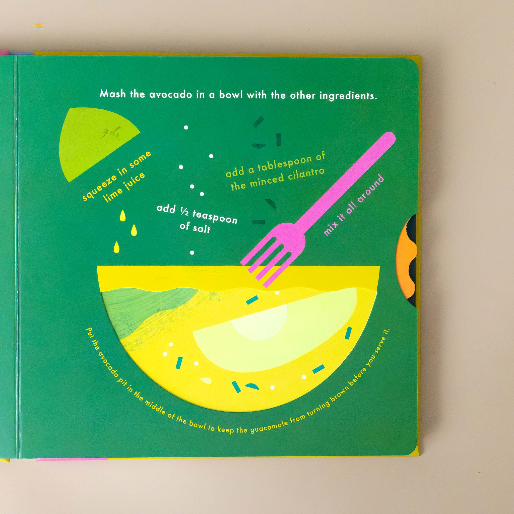 illustration-of-how-to-make-guacamole-with-list-of-ingredients-on-bright-green-page