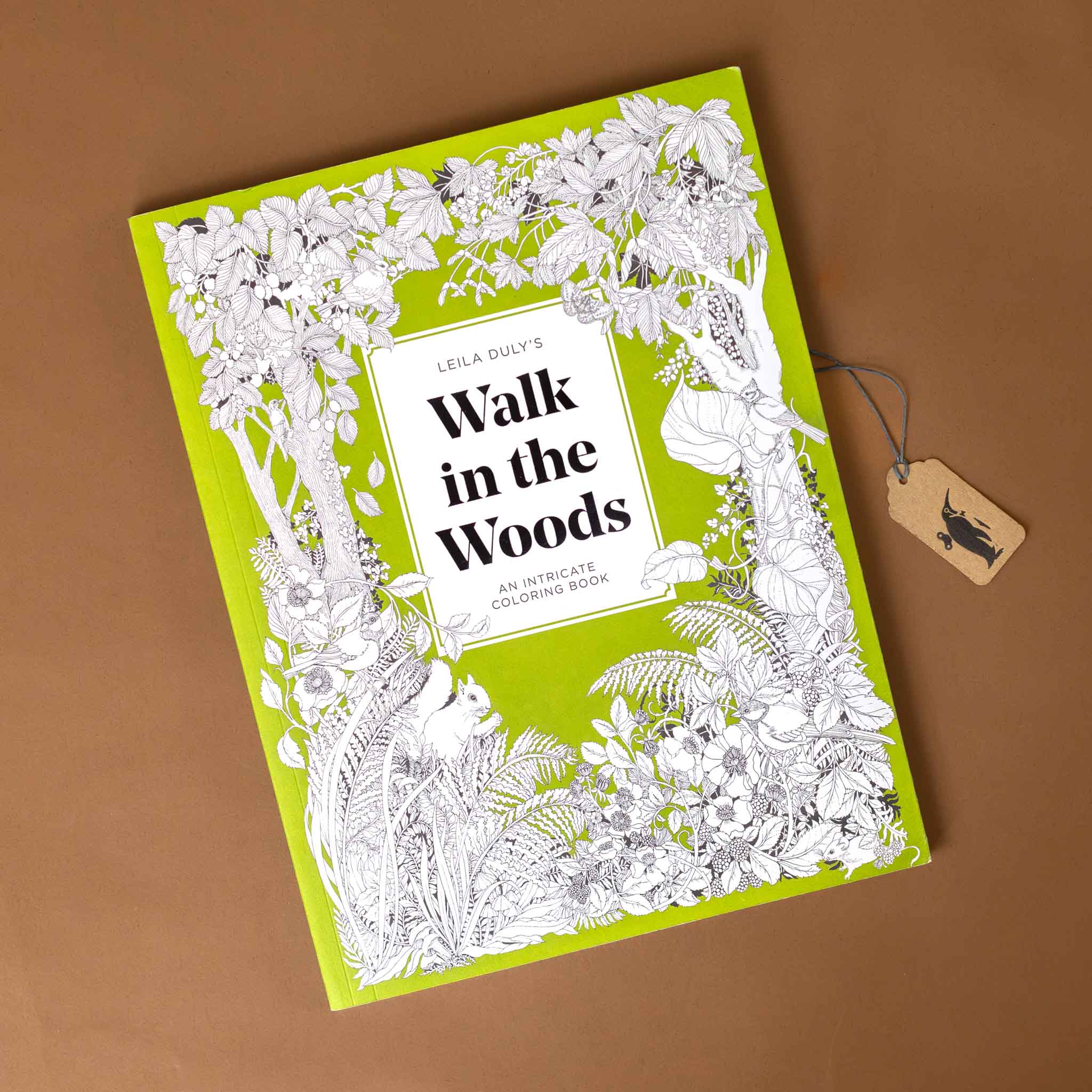 walk-in-the-woods-an-intricate-coloring-book-green-cover-with-flora-and-fauna-in-black-and-white