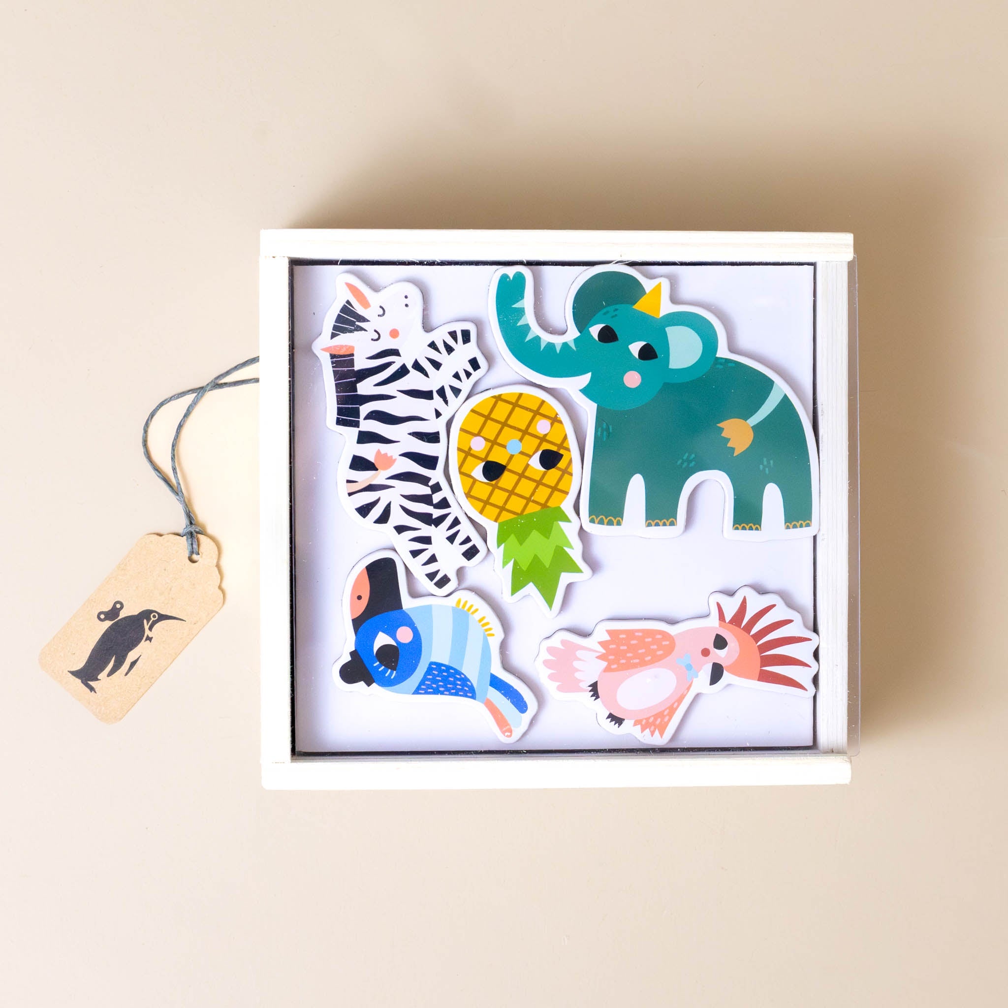 wooden-magnet-set-jungle-showing-pineapple-elephant-toucan-zebra