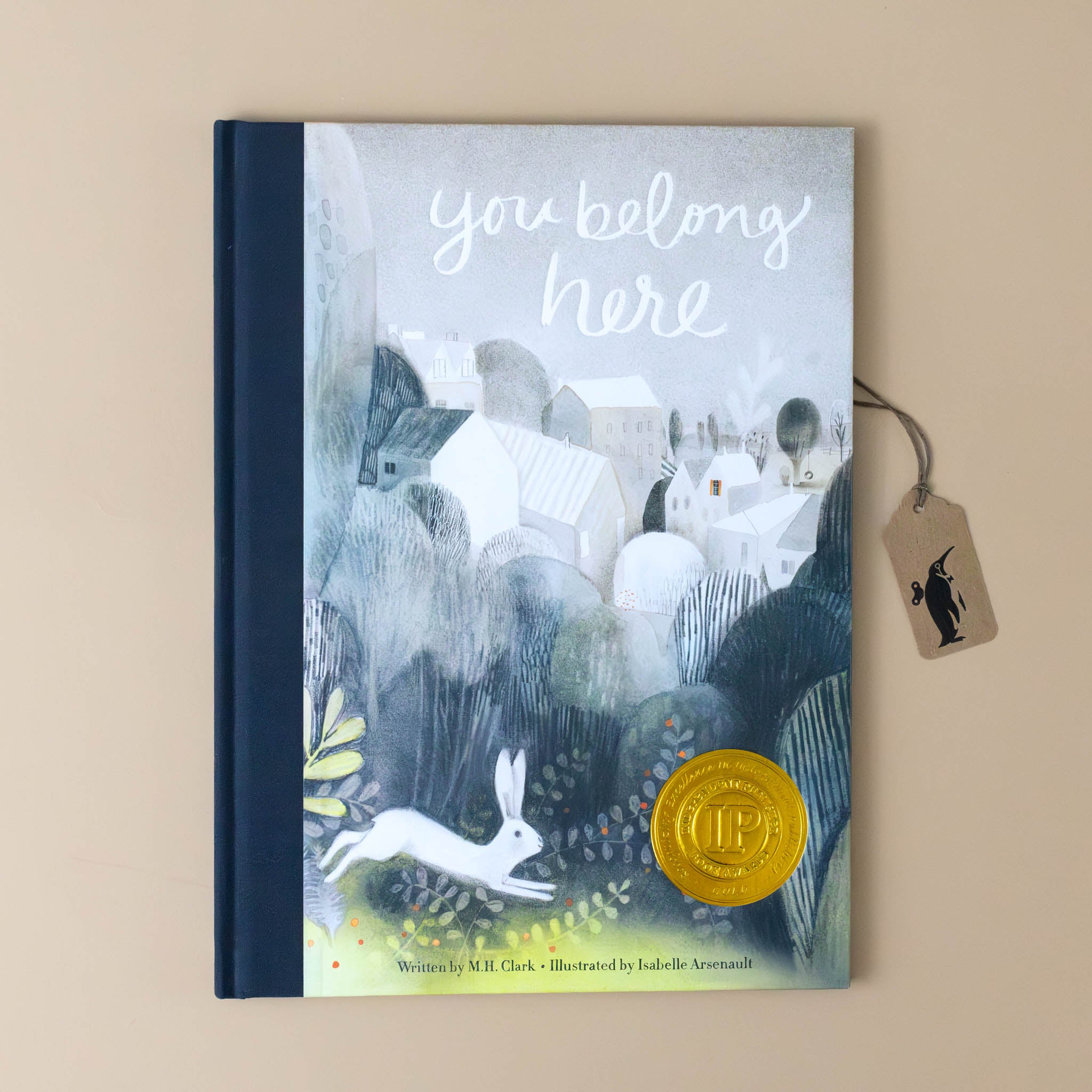 you-belong-here-gift-set-book-with-gold-foil-sticker-on-cover-with-bunny-leaping-through-field